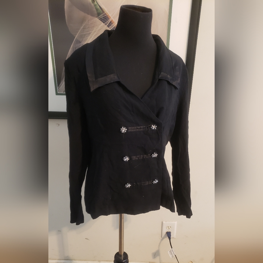 Black Double-Breasted Blazer with Silver-Toned Buttons